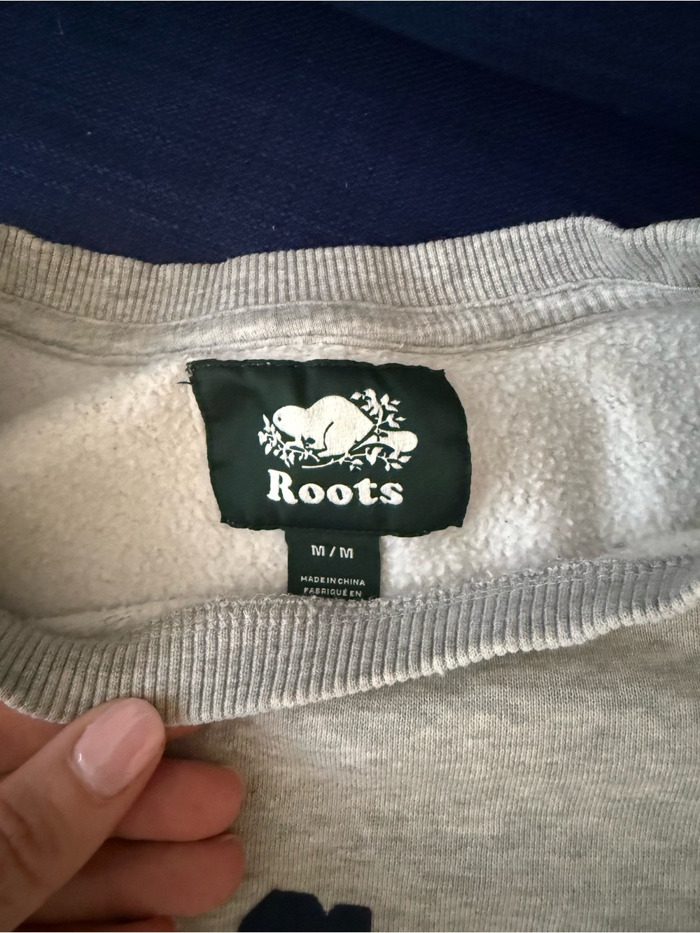 Roots Canada Athletics Crewneck Sweatshirt - Light Gray with Navy Print - Picture 3 of 3